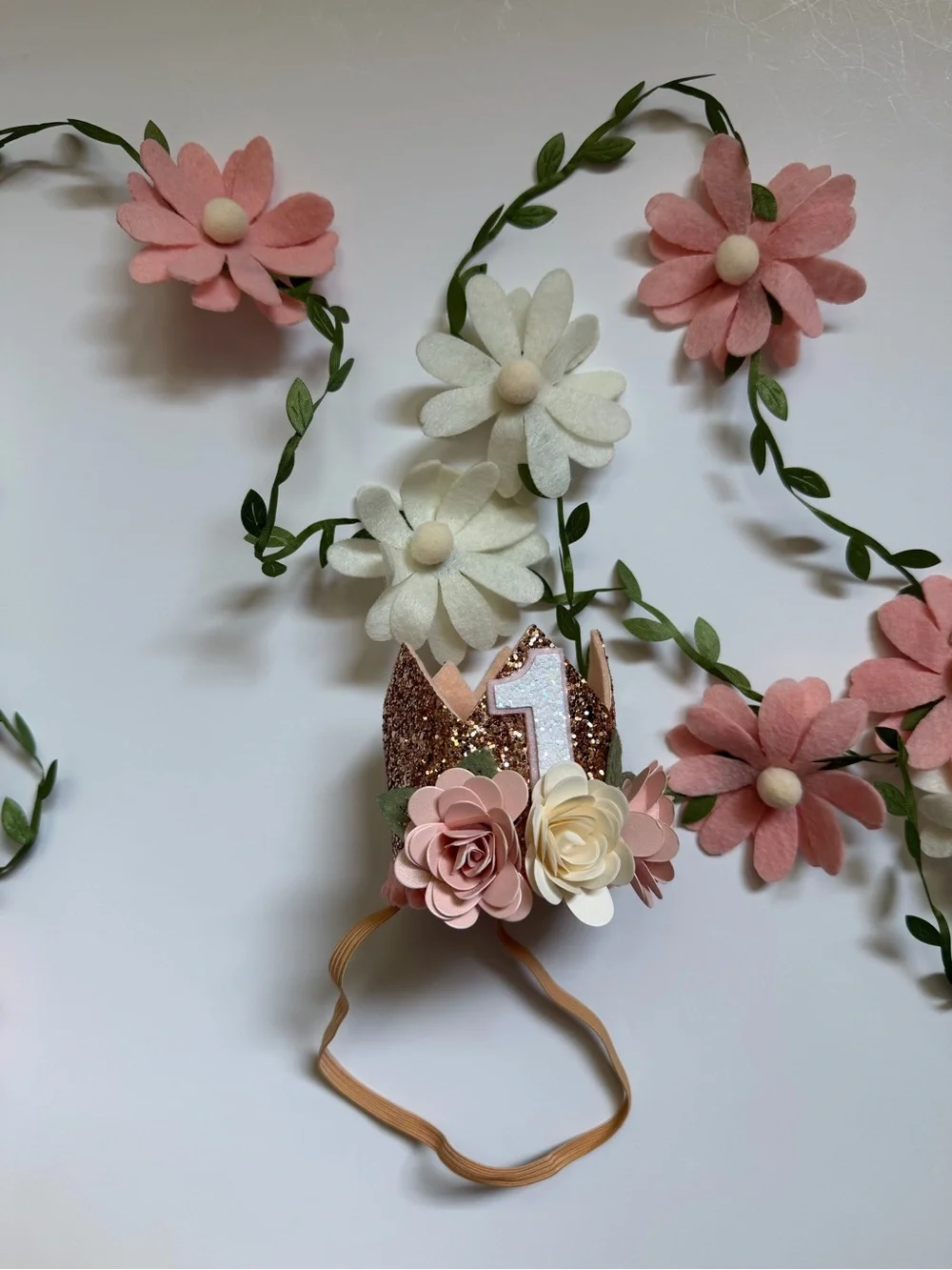 Wildflowers Peach and Cream Floral First Birthday Banner & Cake Topper Set of 4
